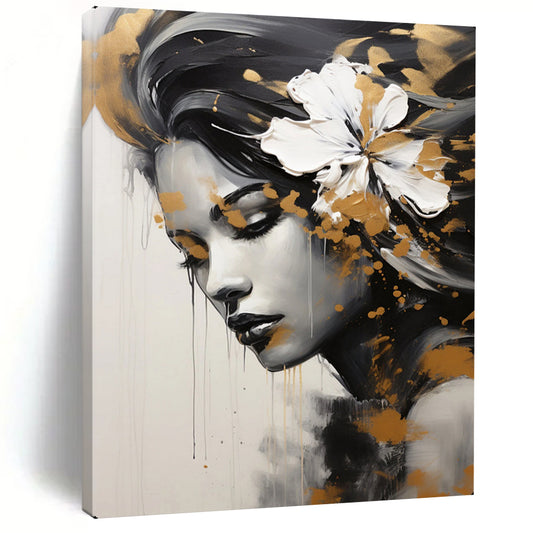 “Black, White, and Gold Portrait” – Impressionistic Oil Painting On Canvas CT2170