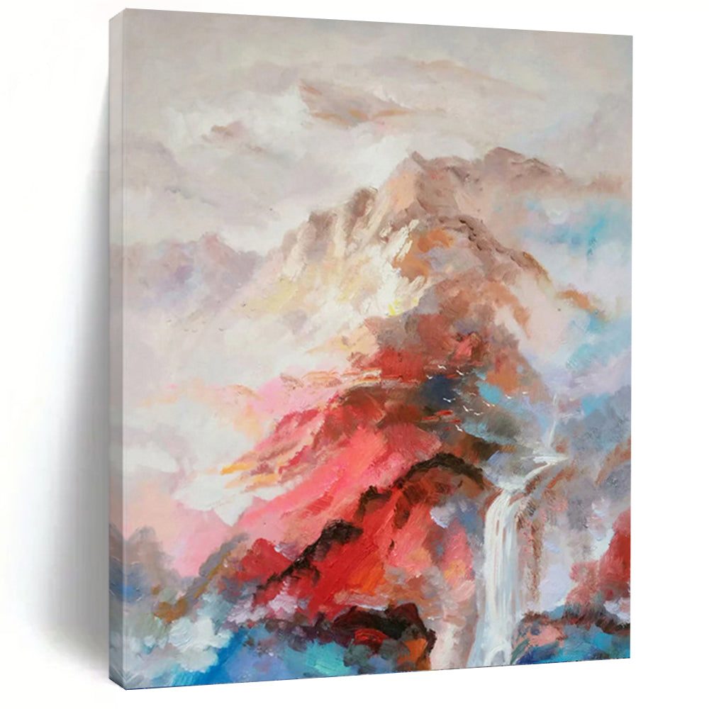 Colorful Mountain and Waterfall Landscape - Expressive Landscape Painting On Canvas DKH1348