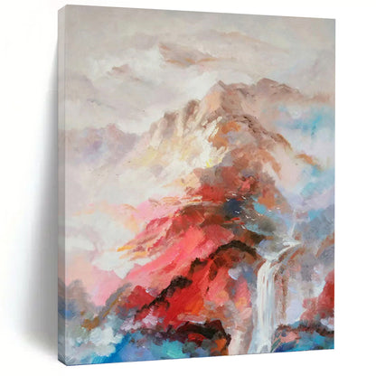 Colorful Mountain and Waterfall Landscape - Expressive Landscape Painting On Canvas DKH1348