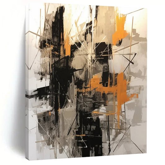 “Black - Orange Abstract Chaos” - Abstract Expressionist Painting On Canvas DTP116