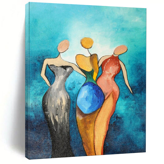 Turquoise, Multi - colored Figures - "Sisterhood in Hues" - Abstract Figurative Painting CT1813
