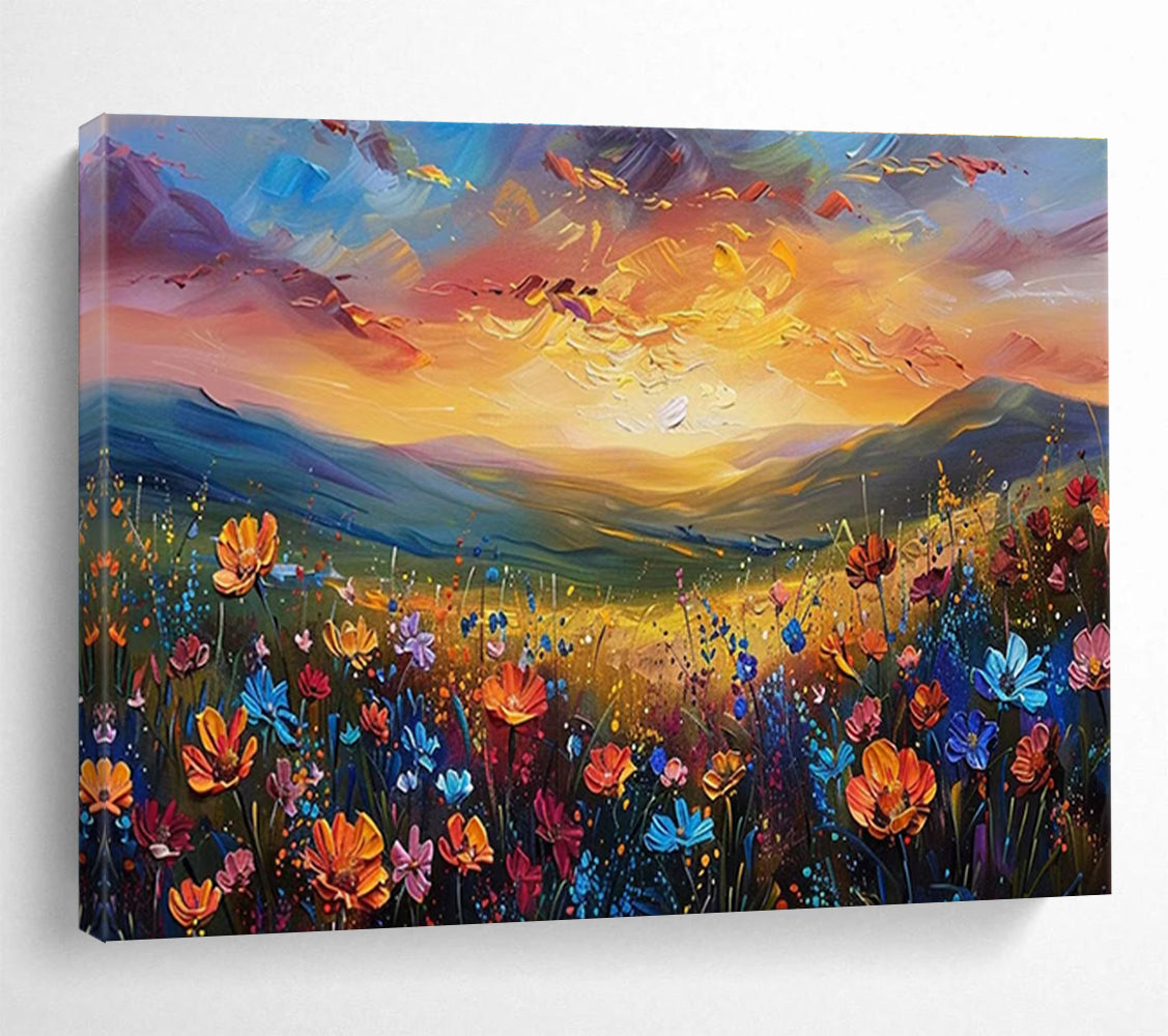 “Sunset Wildflower Valley” - Vibrant Landscape Painting On Canvas DKH837
