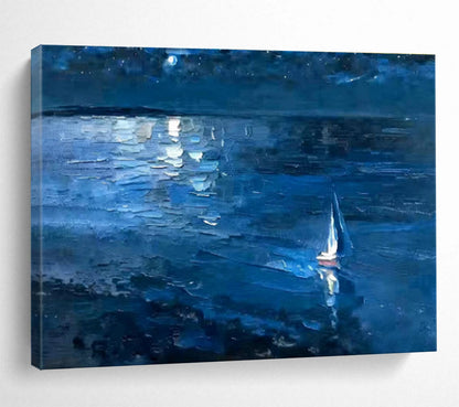 Impressionistic Night Landscape “Moonlit Sail” Painting On Canvas DKH100