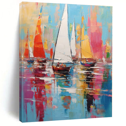 Colorful Sailboats - Impressionist Oil Painting CT1278
