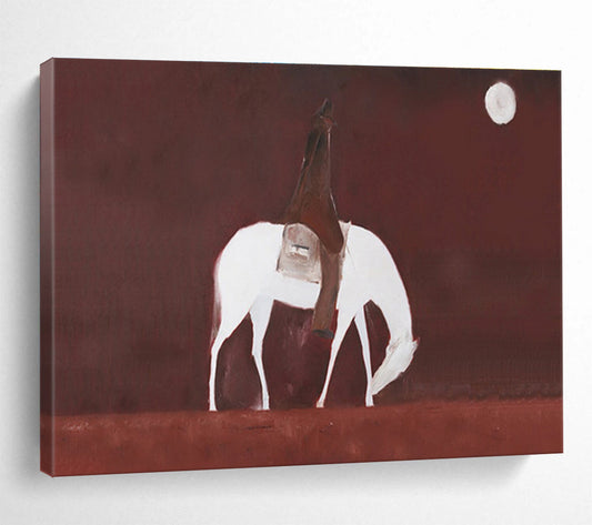 “Moonlit Rider in Rust” - White, Brown, Red Minimalist Figure Painting On Canvas DKH732