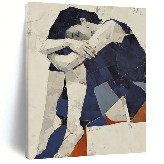 “Geometric Figure” - Blue & White Abstract Figure Painting On Canvas CT2214