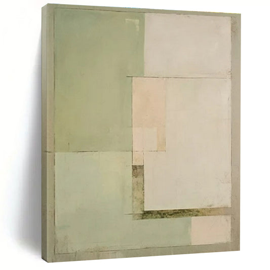 Pale Greens, Whites & Browns, Minimalist Geometry - "Quiet Harmony" - Abstract Acrylic Painting CT1443