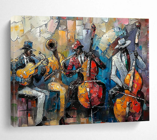 “Colorful Jazz Band” - Vibrant Multicolor Figurative Painting On Canvas DKH761