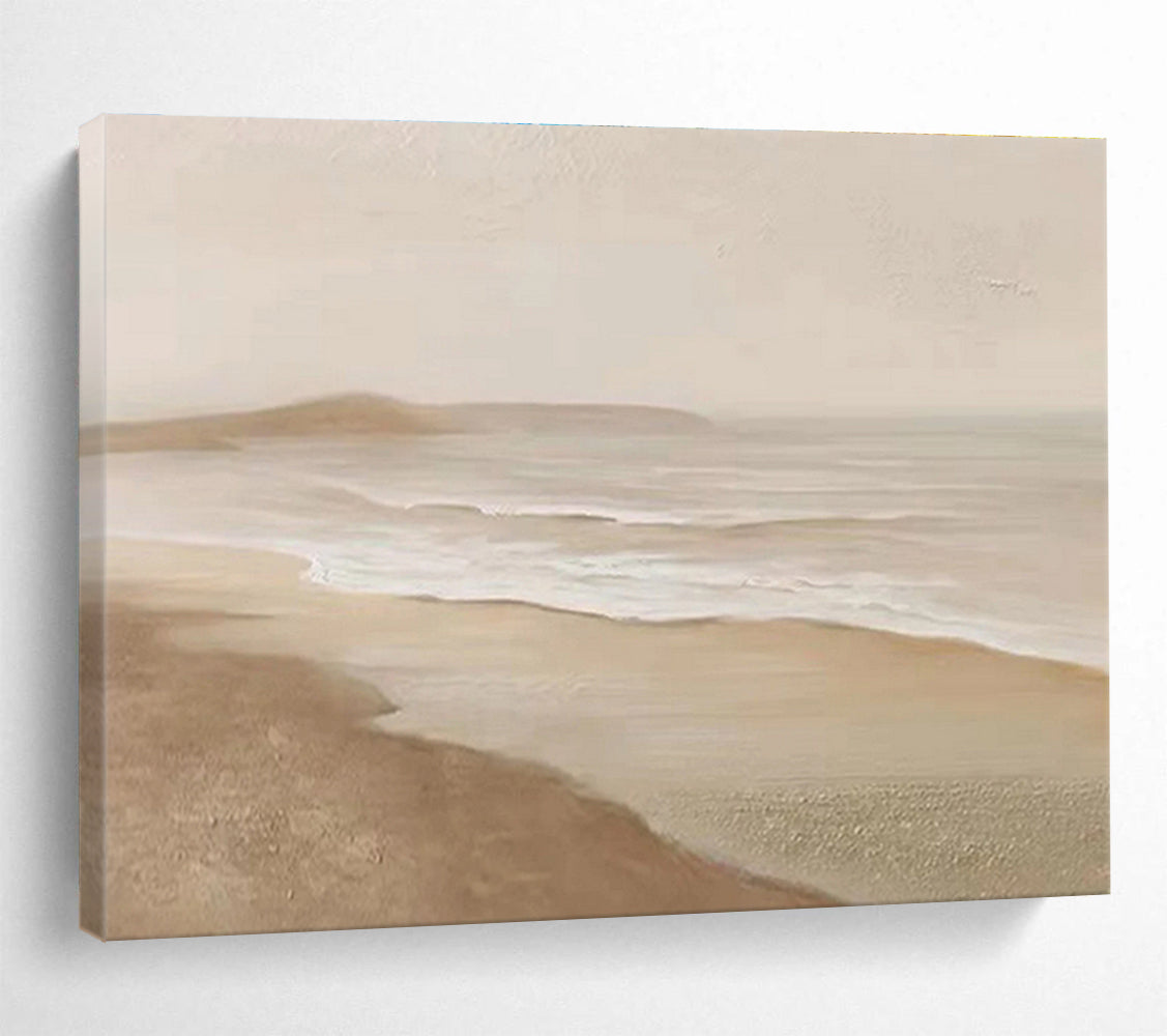 “Beige Seaside Serenity” Impressionist - Style Landscape Painting On Canvas DKH526