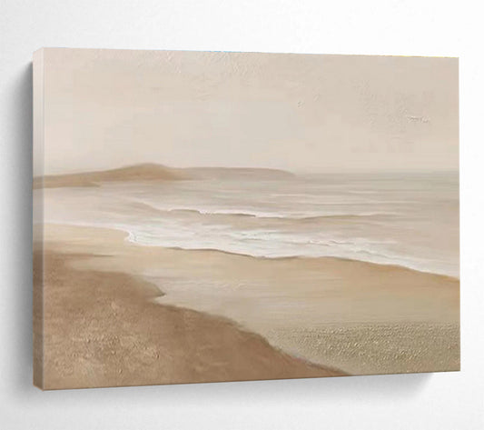 “Beige Seaside Serenity” Impressionist - Style Landscape Painting On Canvas DKH526