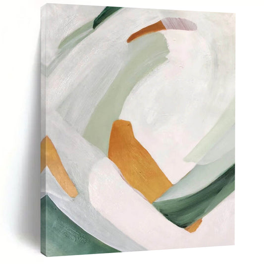 “Soft Color Block Abstraction” - White, Green, Orange Abstract Painting On Canvas DTP257
