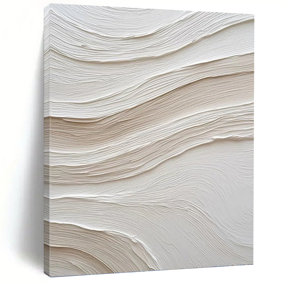 “Textured White & Beige Waves” - White & Beige Minimalist Textured Painting On Canvas DKH1024