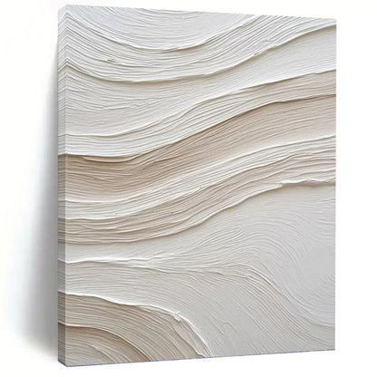 “Textured White & Beige Waves” - White & Beige Minimalist Textured Painting On Canvas DKH1024