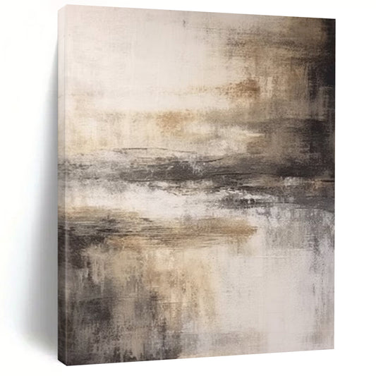 “Gray, Brown, White Abstract Landscape ‘Misty Memory’” - Impasto Landscape Painting On Canvas DTP362