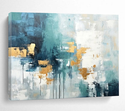 “Teal - Blue And Gold Abstract Drizzle” Abstract Painting On Canvas DLZ073
