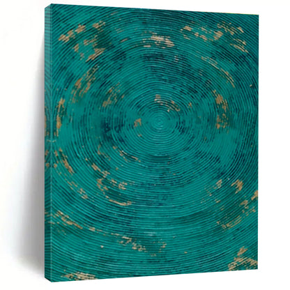 “Teal Circles with Gold” ，Minimalist Abstract Acrylic Art CT0902