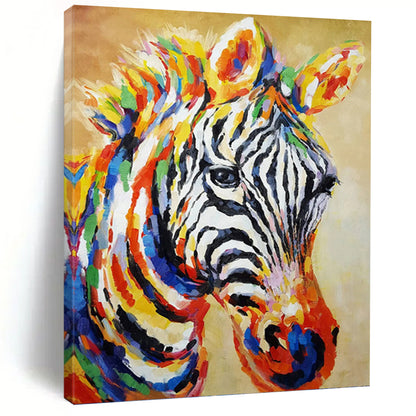Colorful Zebra Portrait in Vibrant Hues - Wildlife Painting On Canvas DKH1442