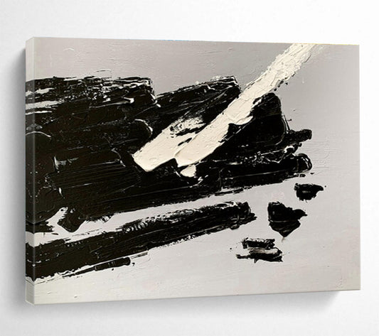 Black and White Textured Abstract Painting On Canvas DKH284