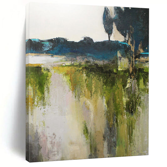 “Abstract Landscape in Greens and Blues” - Impressionistic Oil Art CT1925