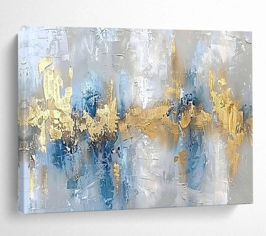 “Blue, Gold, Abstract ‘Coastal Glamour’” - Textured Abstract Painting On Canvas DLZ046