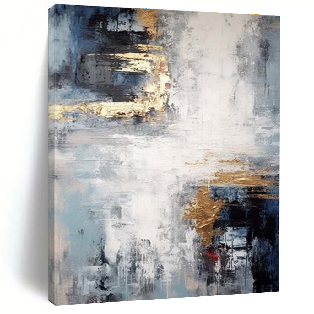 “Muted Blues, Grays, and Gleaming Gold Accents” - “Midnight Echoes”，Abstract Oil Painting CT0696