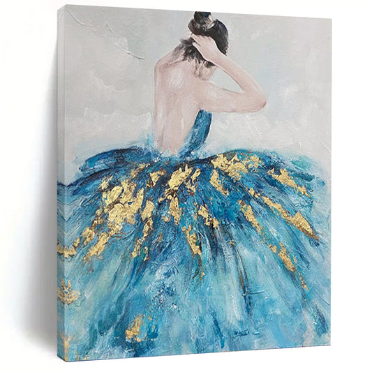 Ballerina in Blue and Gold - Portrait Painting On Canvas DKH1414