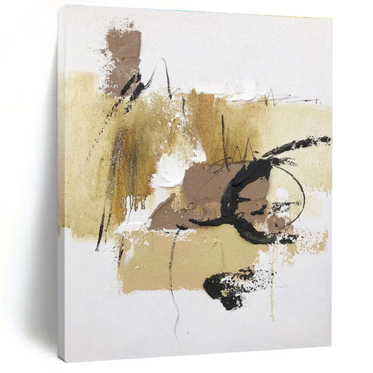 “Beige - Brown - Black Expressive Strokes” ，Abstract Acrylic Painting CT0797