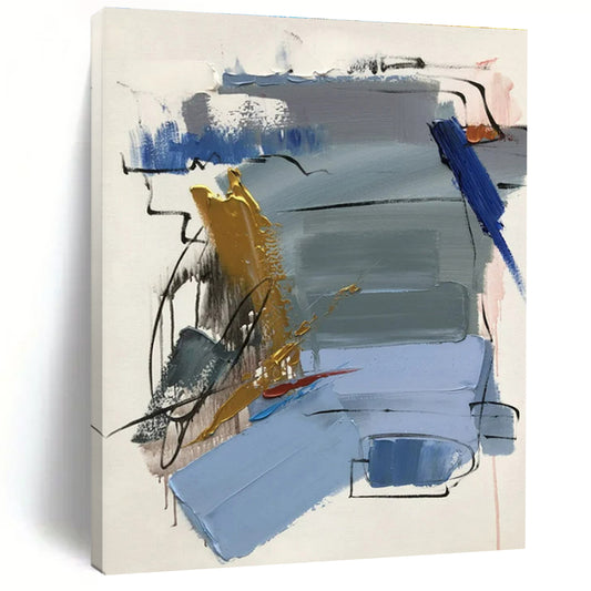 “Blue - Gray - Gold Abstract Fusion” ，Abstract Acrylic Painting CT0804