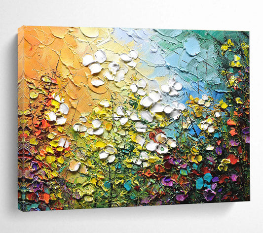 “Textured Floral Burst” Impasto Oil Painting On Canvas DKH443