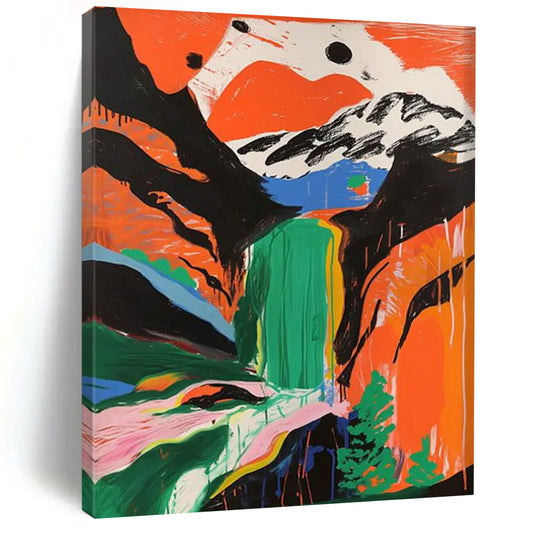 “Colorful Mountain Waterfall” - Abstract Landscape Painting On Canvas DTP105
