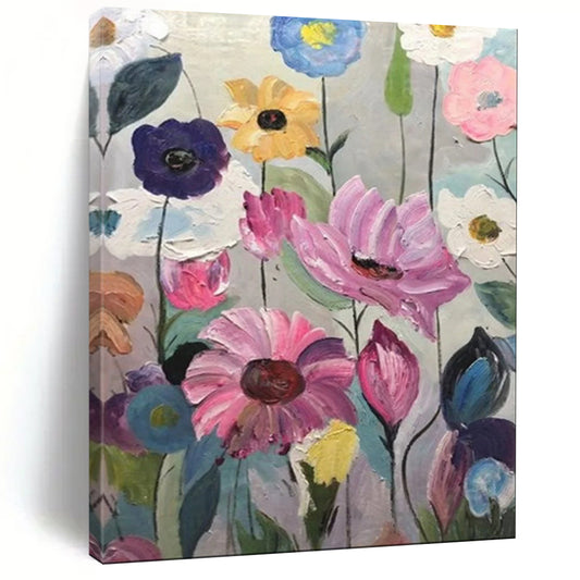 “Repetitive Colorful Blooms” – Textured Floral Oil CT2099