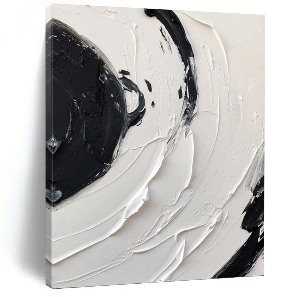 “Swirling Black - White Impasto” - Abstract Expressionist - Style Painting On Canvas DKH1677