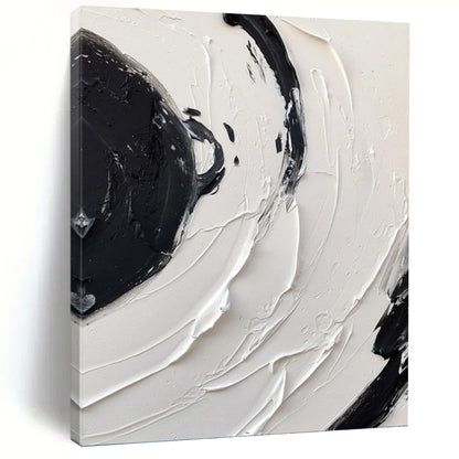 “Swirling Black - White Impasto” - Abstract Expressionist - Style Painting On Canvas DKH1677
