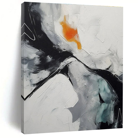Black, White, Grey with Orange Accent - "Dynamic Contrast" - Abstract Textured Painting CT1464