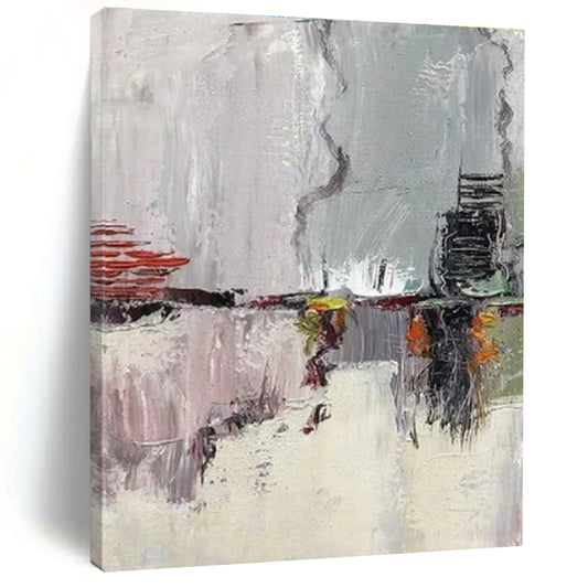 Grey, Red, Yellow & Green Abstract Cityscape - "Urban Impressions" - Abstract Oil Painting CT1459