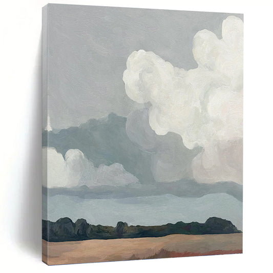 Minimalist Clouds Over Landscape - Landscape Painting On Canvas DKH1430
