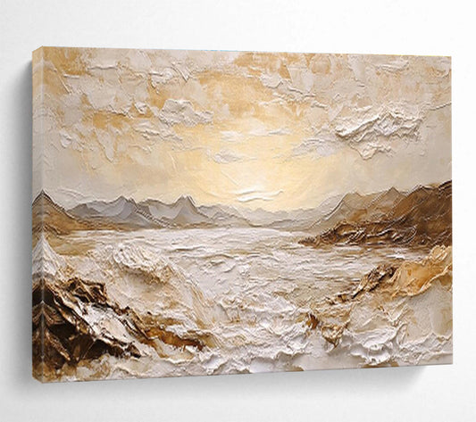 “Textured Golden Sea & Mountains” Impasto Scenic Painting On Canvas DKH460