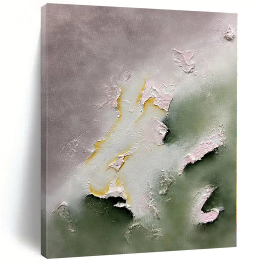 Gray, Green, and Yellow Textured Forms - Abstract Relief Painting CT1225