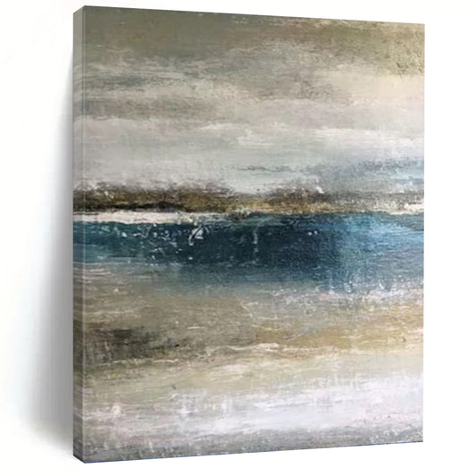 “Muted Coastal Layers” - Blue, Gray & Beige Abstract Seascape Painting On Canvas DKH0945