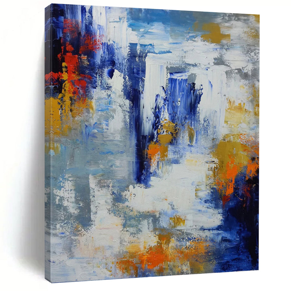 Vibrant Blue, White, and Orange Abstract - Abstract Painting On Canvas DKH1338