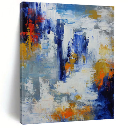 Vibrant Blue, White, and Orange Abstract - Abstract Painting On Canvas DKH1338