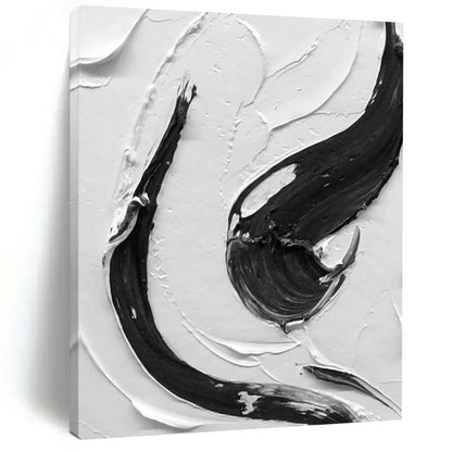 “Black, White Textured Swirls ‘Dynamic Balance’” - Impasto Abstract Painting On Canvas DTP377