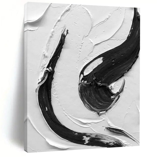“Black, White Textured Swirls ‘Dynamic Balance’” - Impasto Abstract Painting On Canvas DTP377