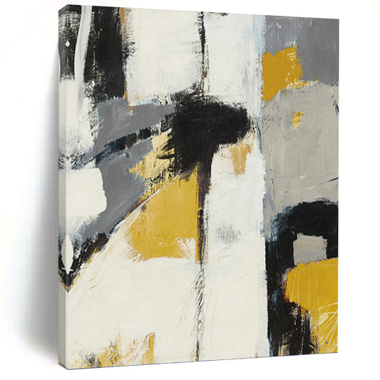 “Bold Neutrals” - Gray, Yellow, Black & White Abstract Block Painting On Canvas DKH1525