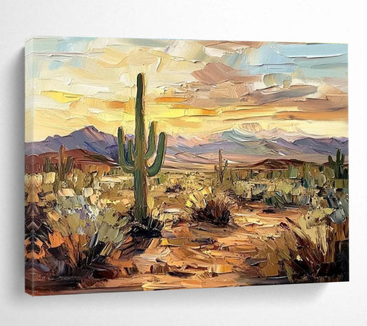 “Impasto Desert Sunset” - Vibrant Landscape Painting On Canvas DKH808