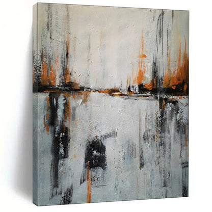 “Gray - Orange Strokes and Water Reflections” - Abstract Urban Waterscape Painting CT1973