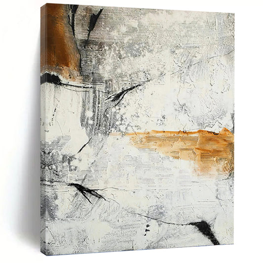 Abstract Textures in Gray, White, and Orange - Abstract Painting On Canvas DKH1438