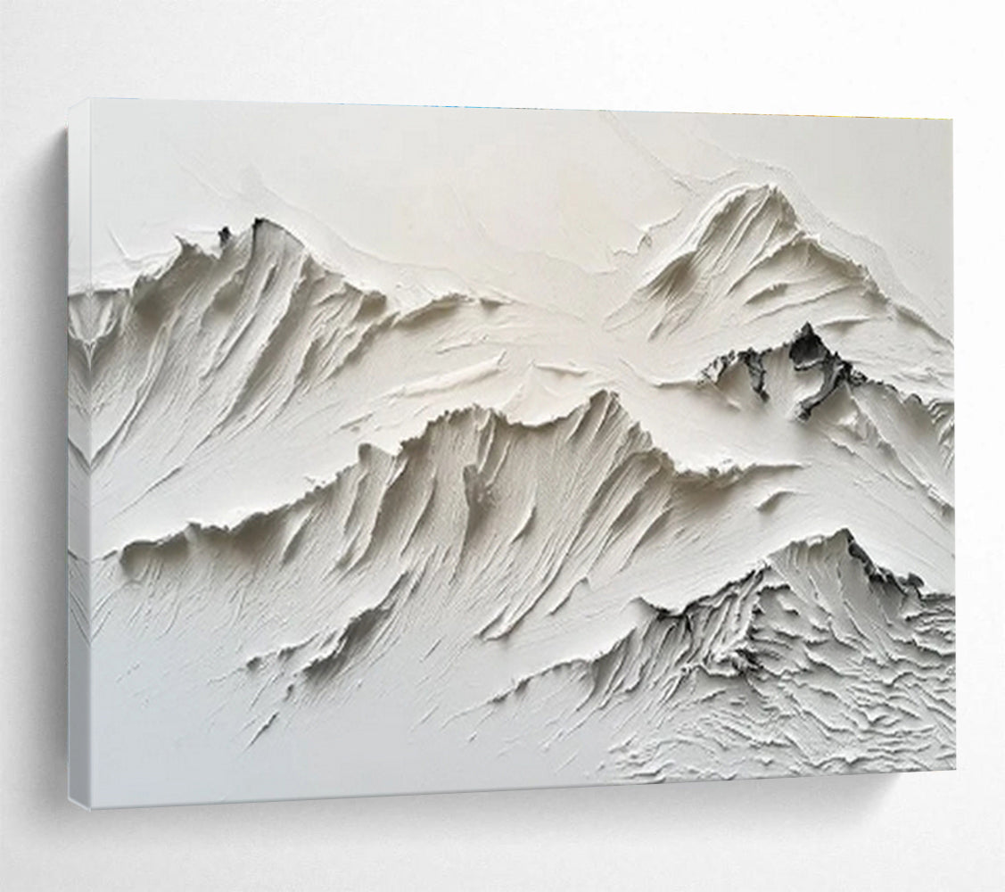 “White Textured Mountain Relief” Impasto Abstract Sculptural Painting On Canvas DKH459