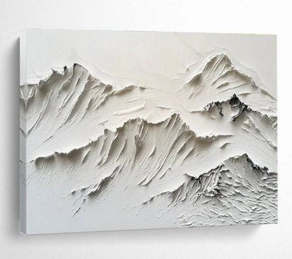 “White Textured Mountain Relief” Impasto Abstract Sculptural Painting On Canvas DKH459