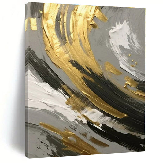 Gold, Black & White Swirl Detail - Abstract Impasto Oil CT1252
